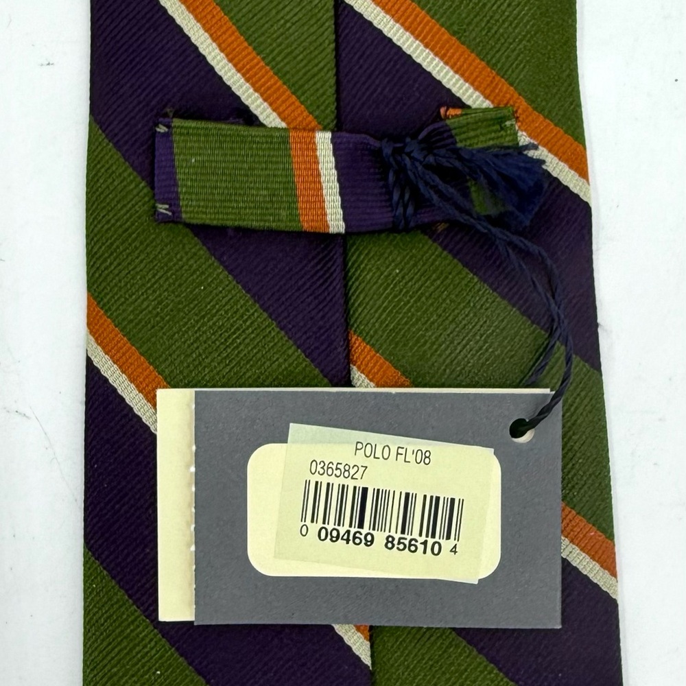 Polo By Ralph Lauren Green / Purple Stripe‎ Tie 100% Silk made in Italy New NWT - Picture 5 of 9